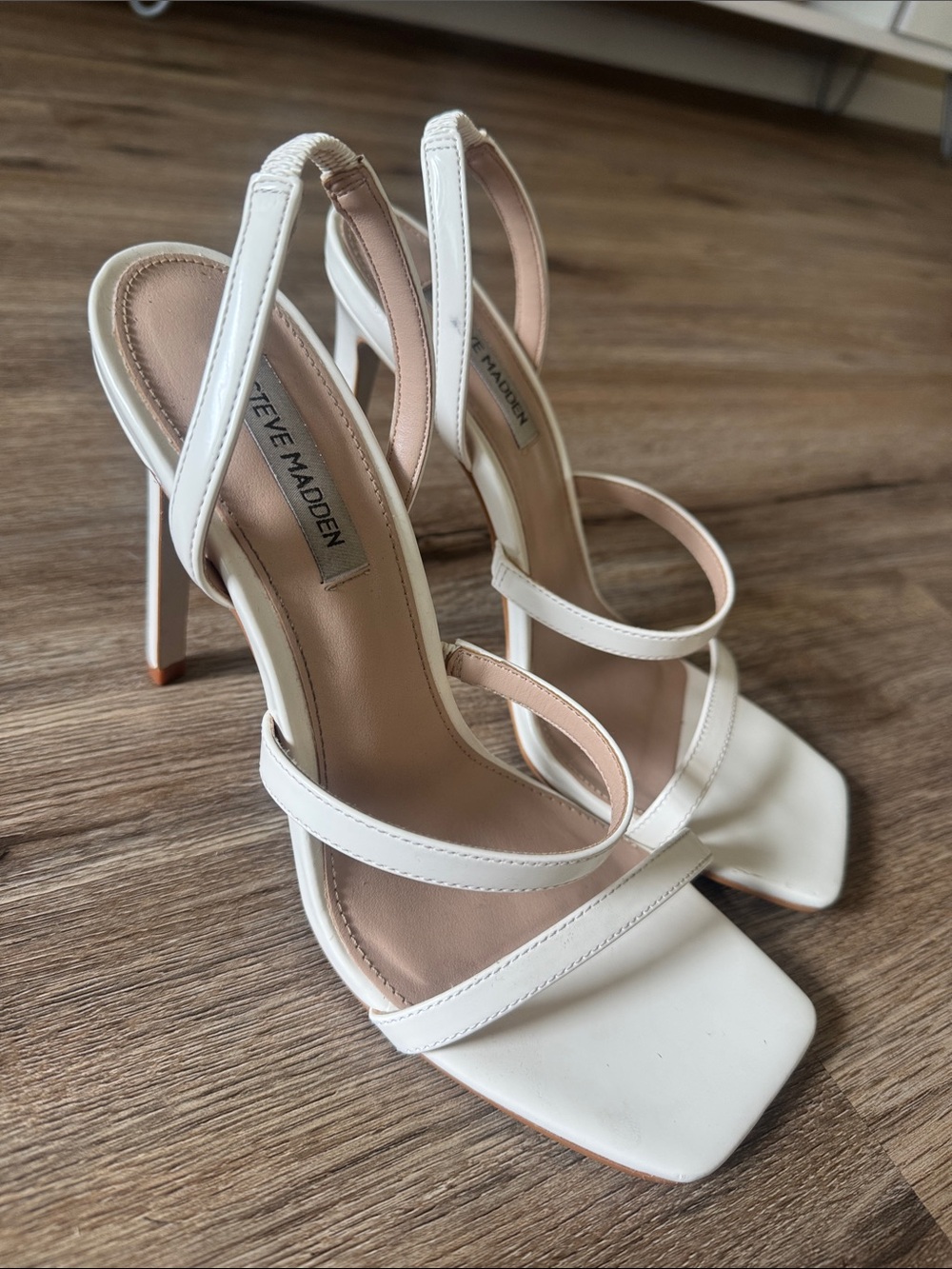 Steve Madden White Strappy Square-Toe High Heel Sandals